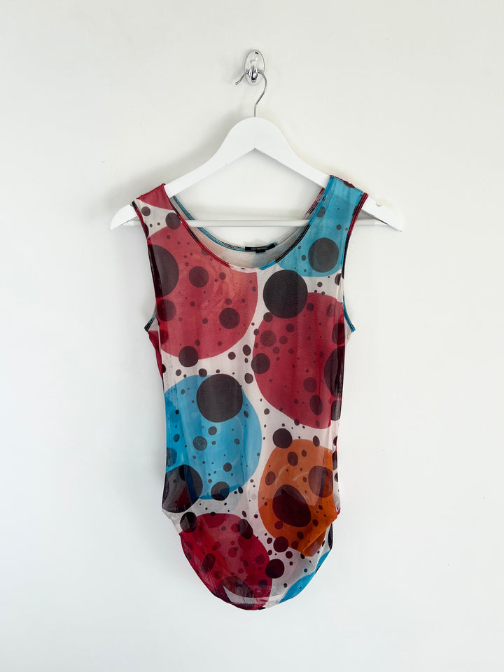 00's Plein Sud Polka Dot Mesh Tank with Ruching - M