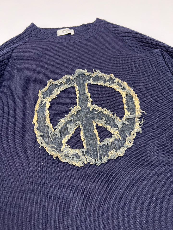 00's Moschino Jeans Knit with Denim Peace Sign Applique - M