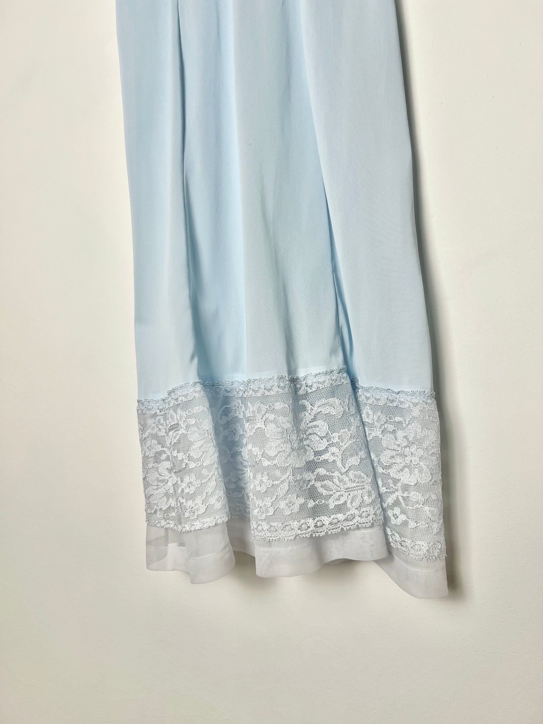 50's Slip Dress with Coordinated Sheer Lace Trim in Baby Blue - S/M