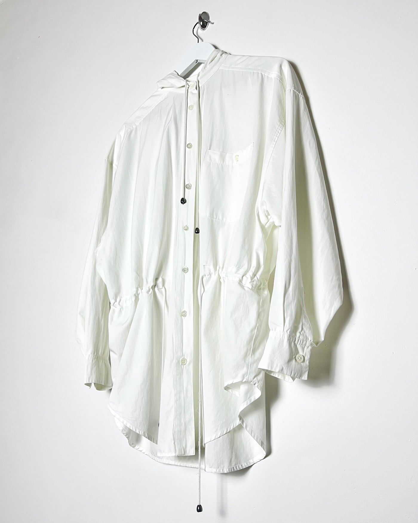Vintage Sportmax Hooded Shirt with Drawstring Waist in White - M