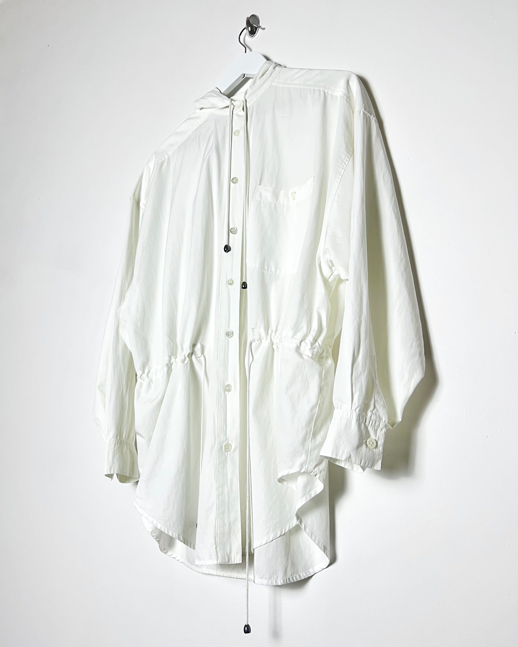 Vintage Sportmax Hooded Shirt with Drawstring Waist in White - M