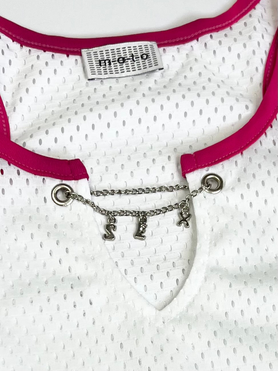 00's Topshop Mesh Top with 'Sex' Spell Out Charm Detail - S
