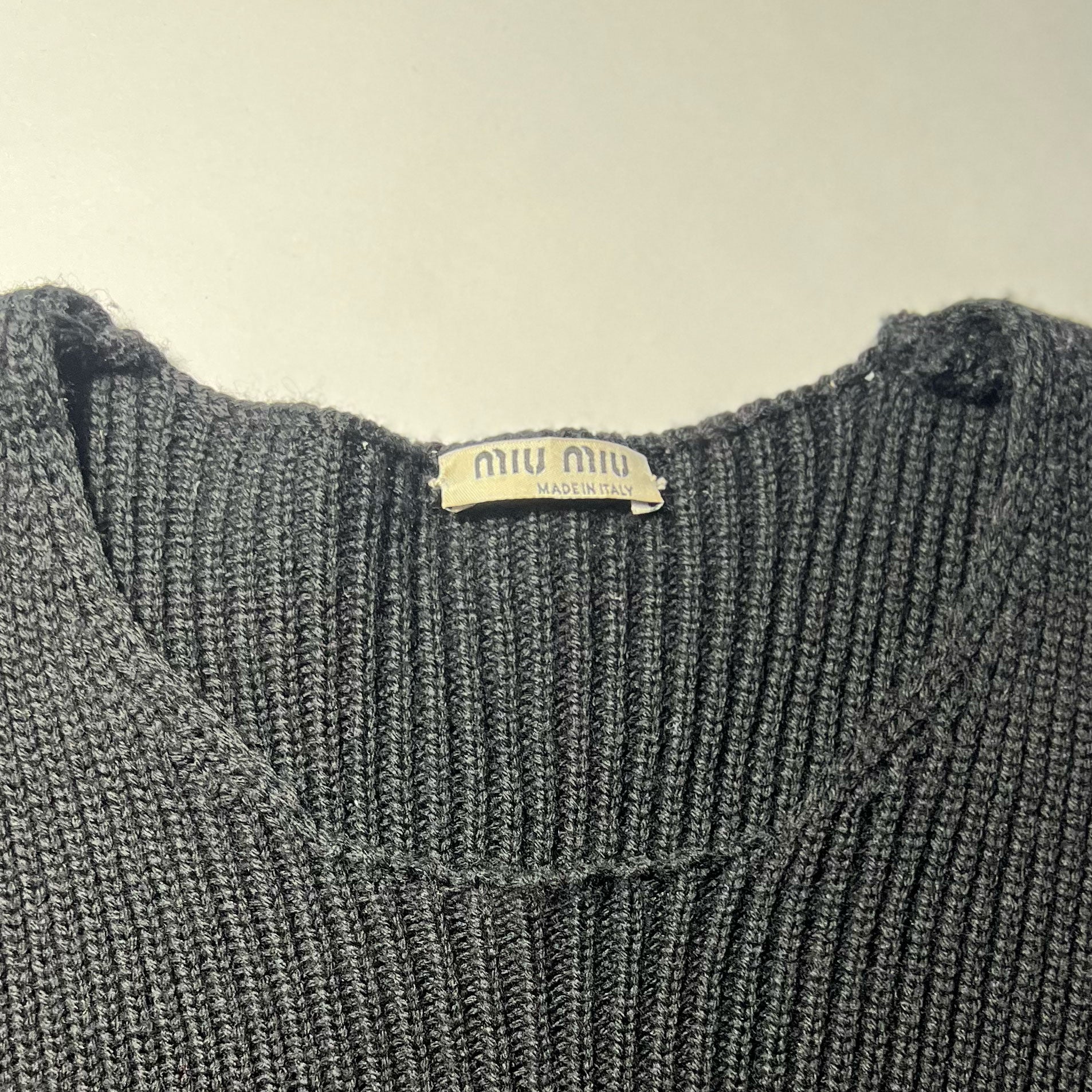 AW 2007 Miu Miu Knitted Babydoll Dress in Black Wool - S 