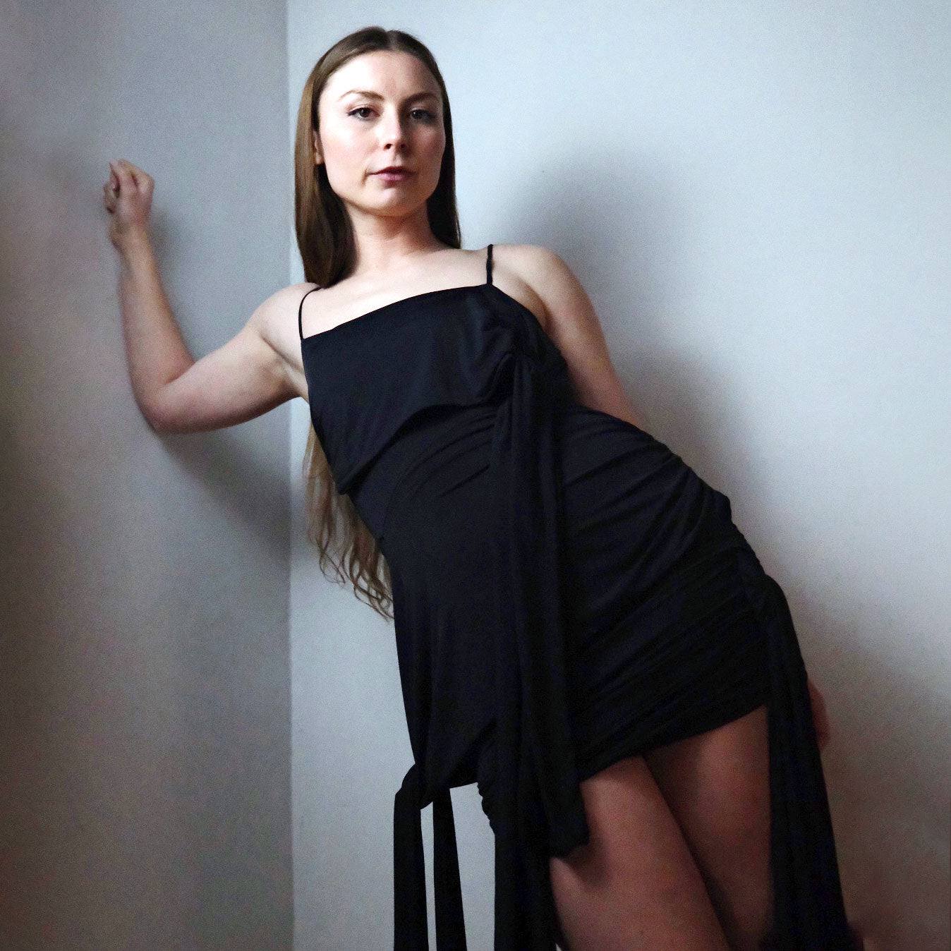 Blumarine Tie Up Ruched Mini Dress in Black - S