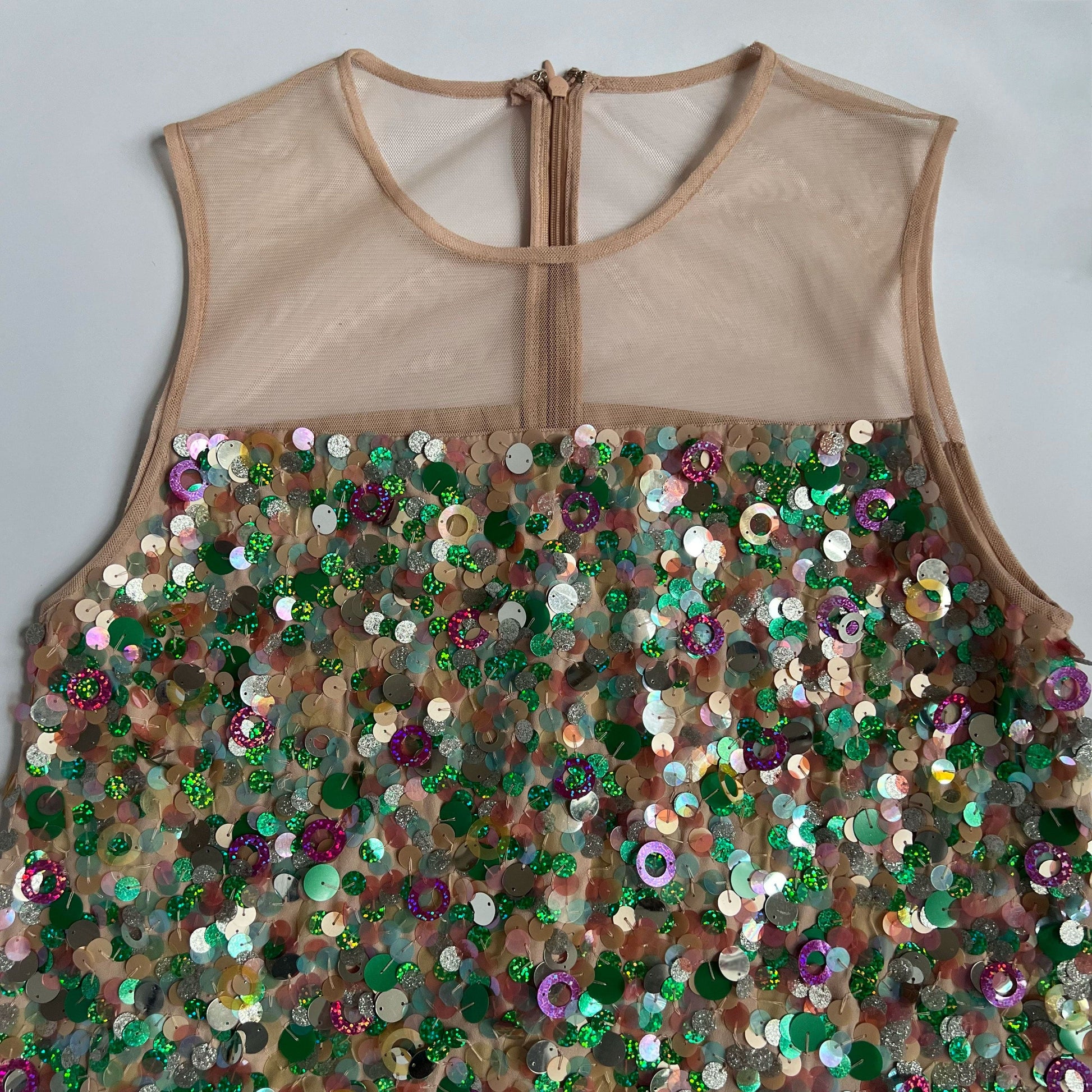 Blugirl Bluemarine Sequin Shift Dress with Mesh Neckline - M 