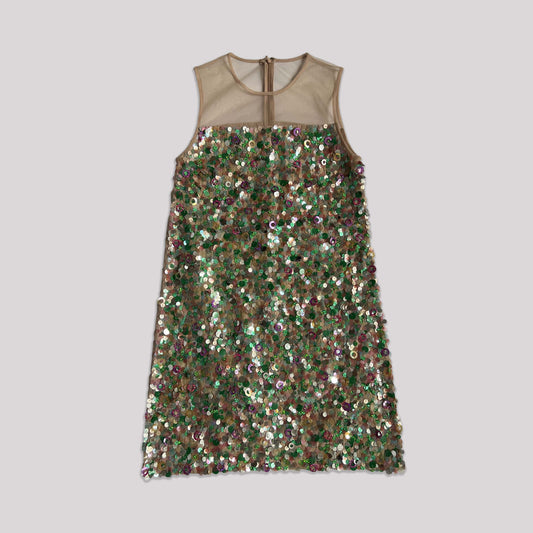 Blugirl Bluemarine Sequin Shift Dress with Mesh Neckline - M 