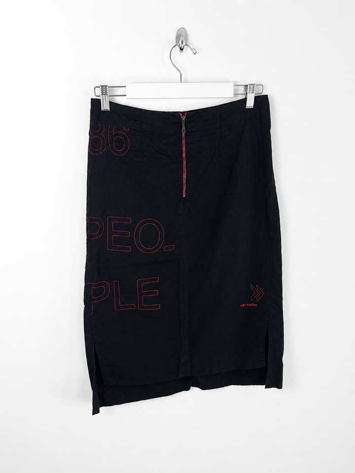 00's Cop Copine Pencil Skirt with Red Embroidered Detailing in Black - W31