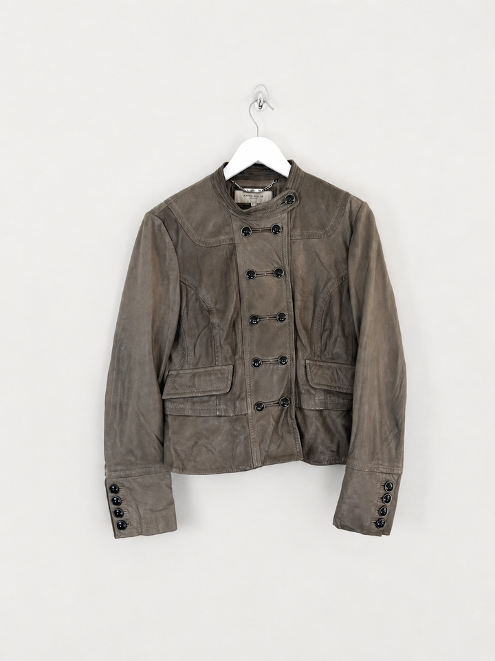00s Vintage Leather Napoleon Jacket in Khaki - M / L