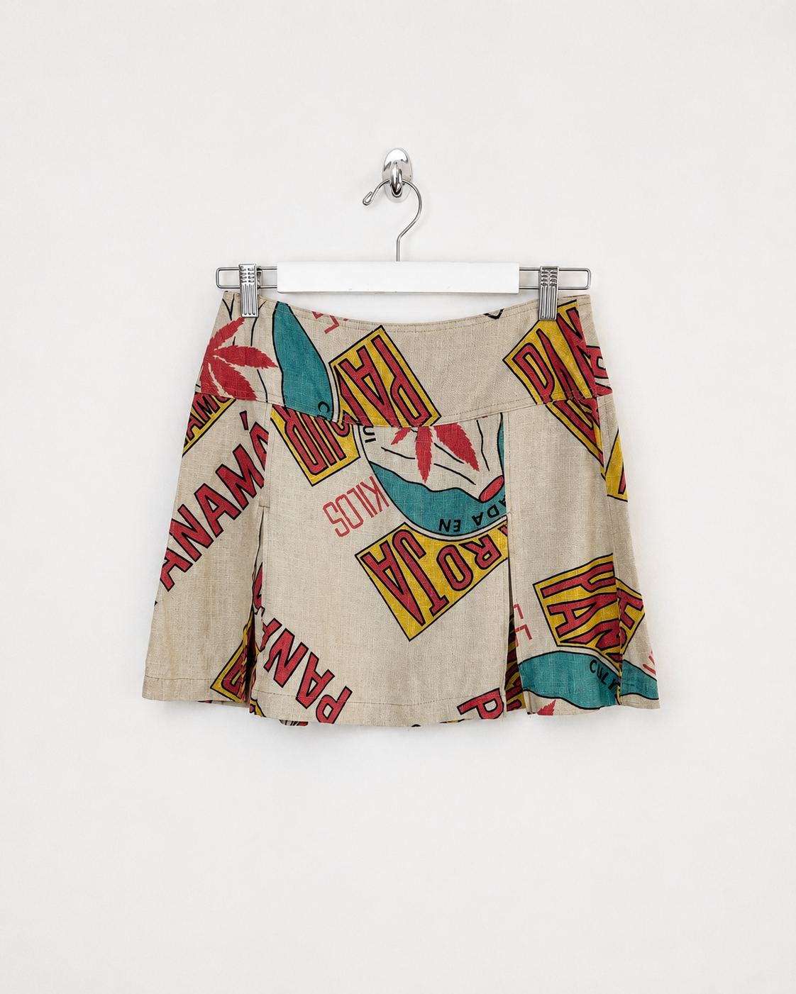 00's Hysteric Glamour Panama Print Pleated Hemp Mini Skirt - W28