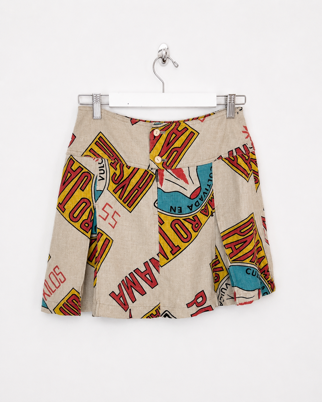 00's Hysteric Glamour Panama Print Pleated Hemp Mini Skirt - W28