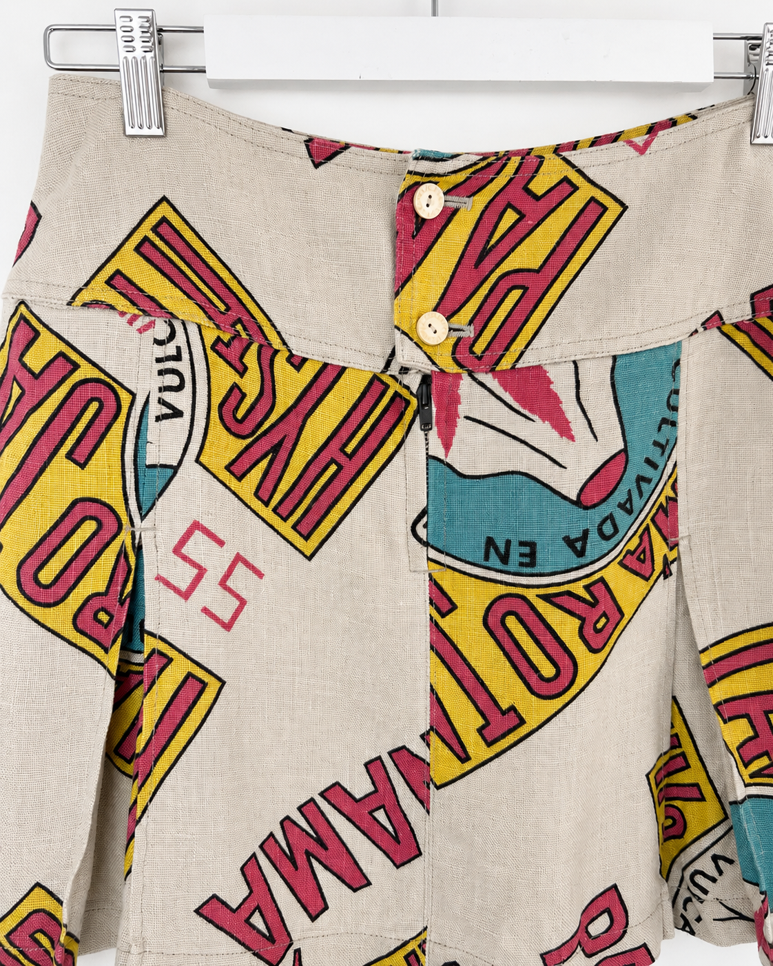 00's Hysteric Glamour Panama Print Pleated Hemp Mini Skirt - W28