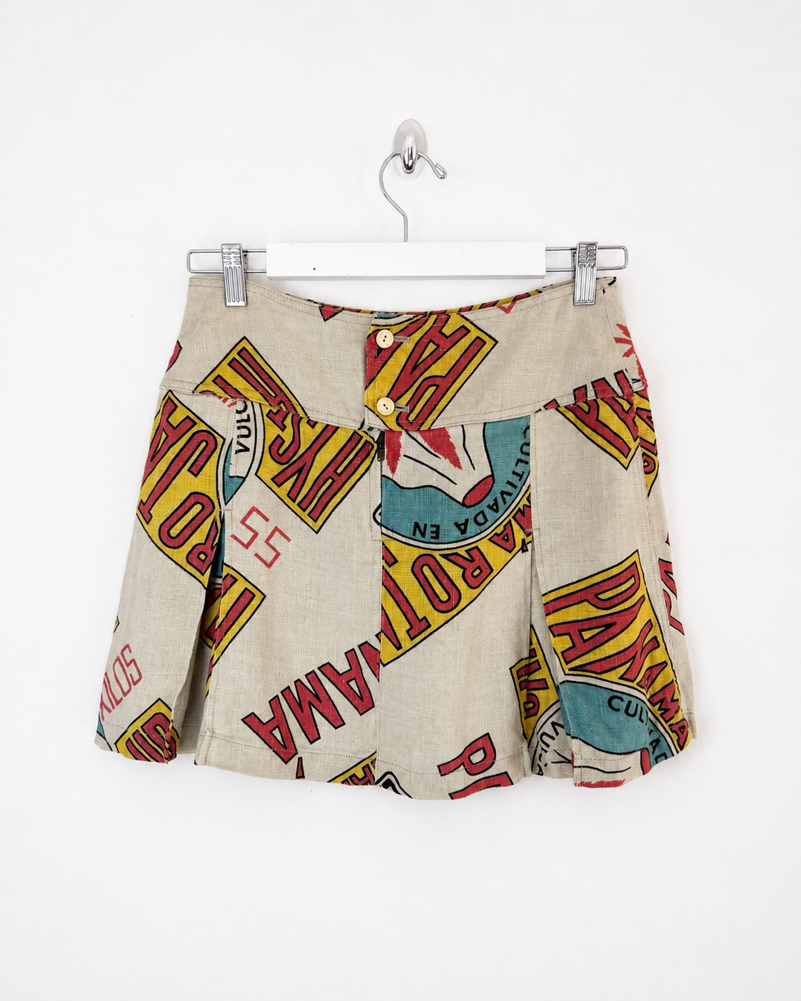 00's Hysteric Glamour Panama Print Pleated Hemp Mini Skirt - W28