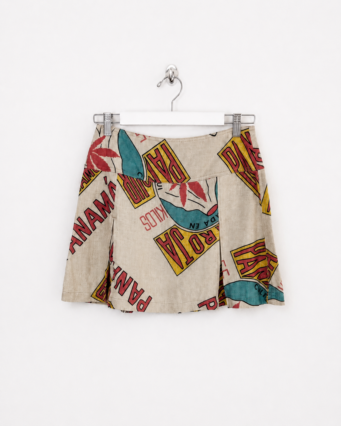 00's Hysteric Glamour Panama Print Pleated Hemp Mini Skirt - W28