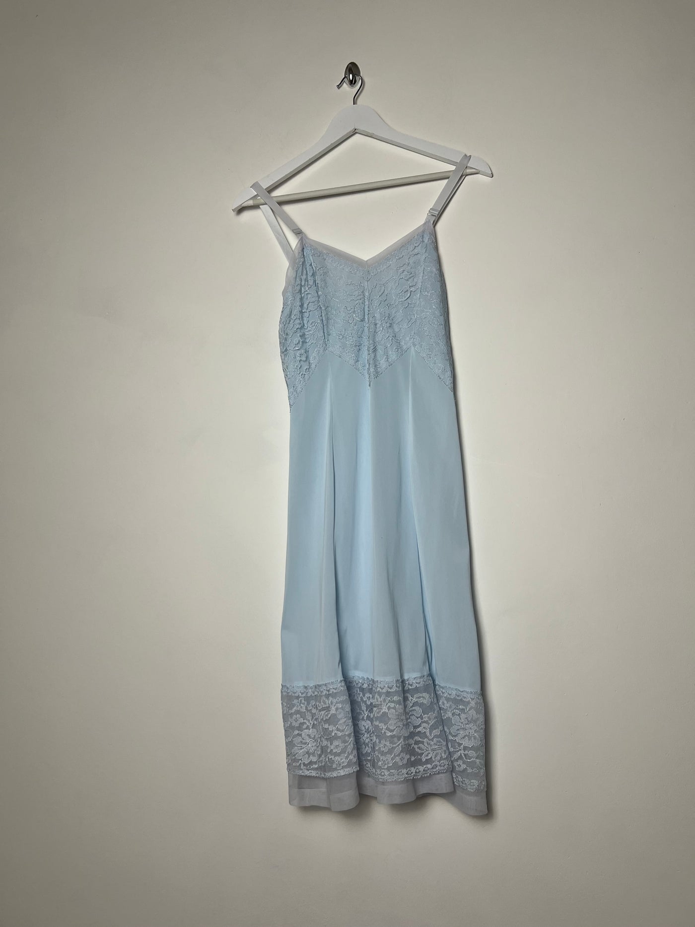 50's Slip Dress with Coordinated Sheer Lace Trim in Baby Blue - S/M