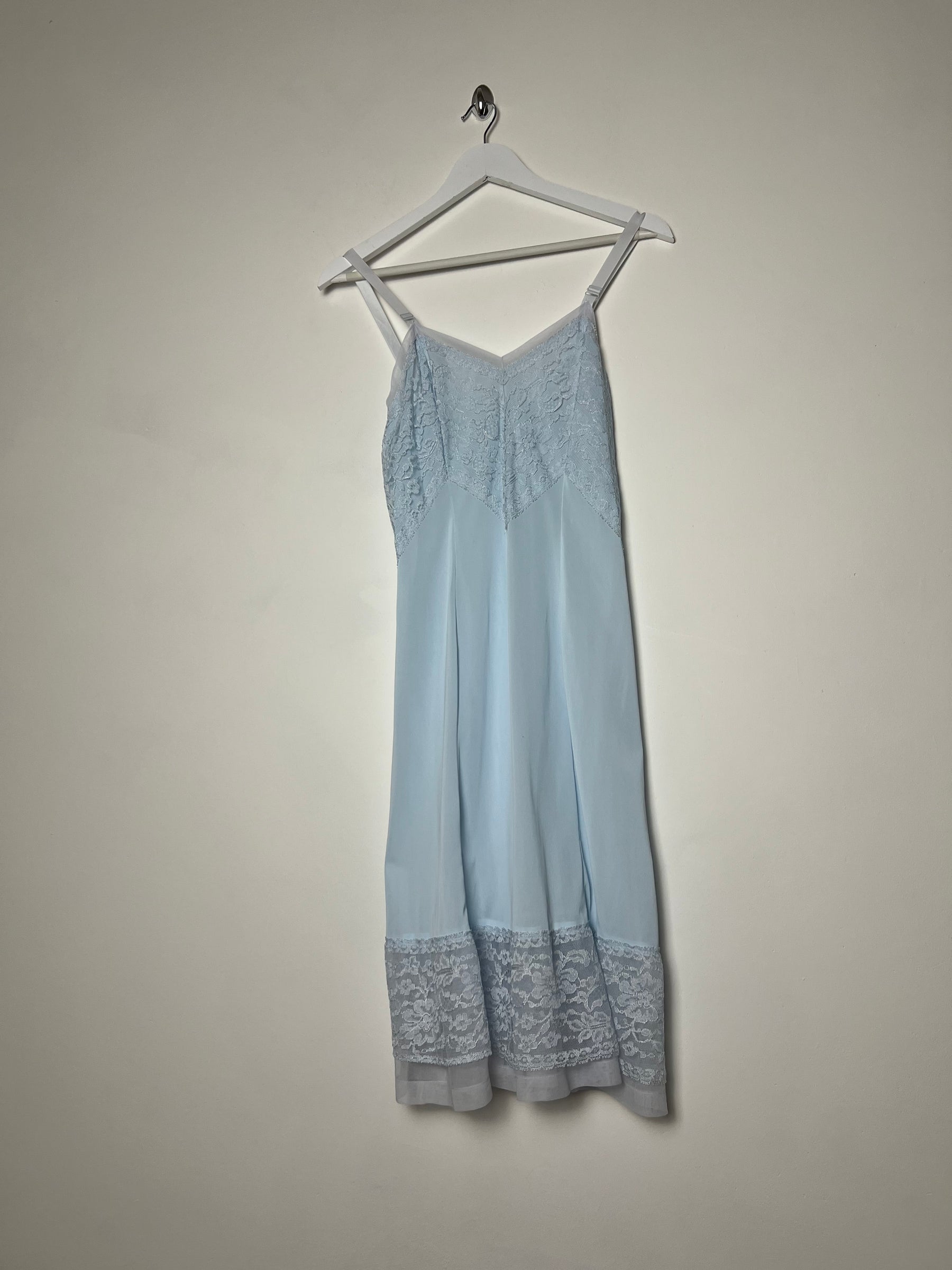 50's Slip Dress with Coordinated Sheer Lace Trim in Baby Blue - S/M