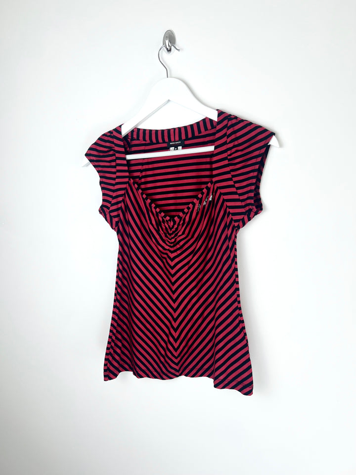 00's Miss Sixty Asymmetric Stripe Top in Red / Black - S