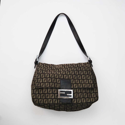 Vintage Fendi Zucchino Canvas Mamma Forever Shoulder Bag in Brown