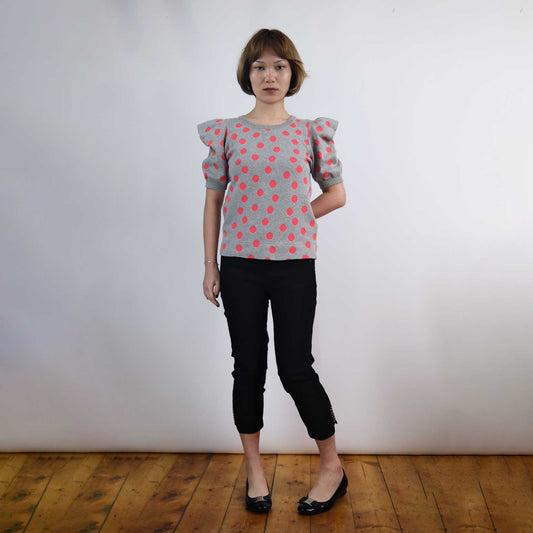 00's Marc Jacobs  Polka Dot Knit Top with Puffball Sleeves - S