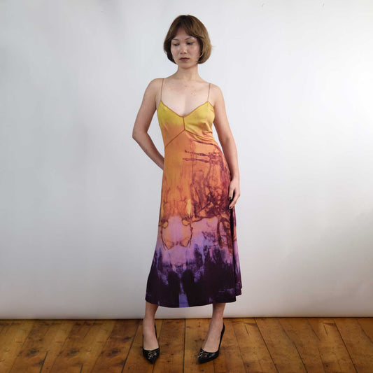Late 90's Plein Sud Midi Dress in Abstract Print with Sheer Seams - S/M
