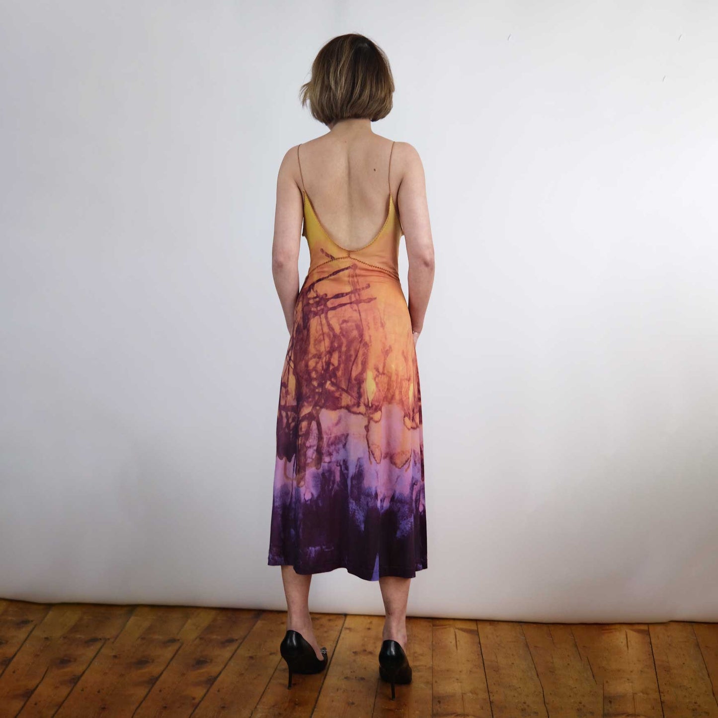 Late 90's Plein Sud Midi Dress in Abstract Print with Sheer Seams - S/M