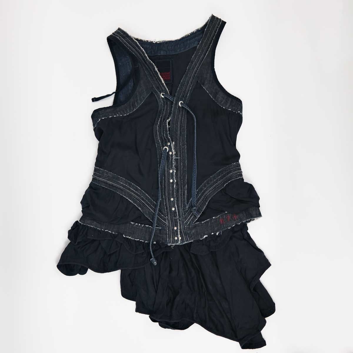 SS 2004 Marithé + François Girbaud Denim Top with Ruffle Bustle - M 