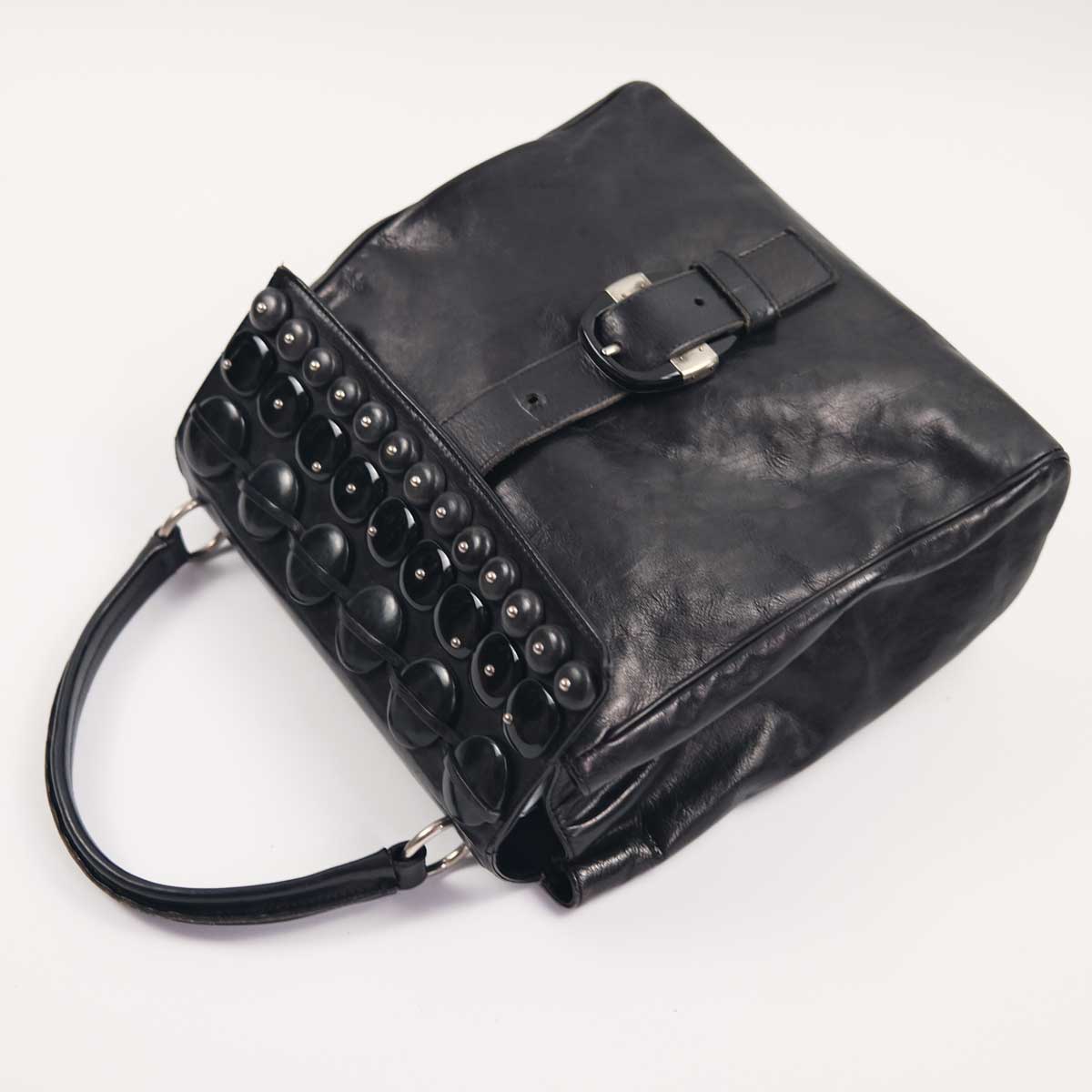 00's Yves Saint Laurent Leather Top Handle Bag with Pebble Detail in Black