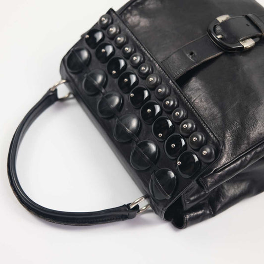 00's Yves Saint Laurent Leather Top Handle Bag with Pebble Detail in Black
