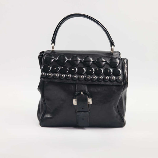 00's Yves Saint Laurent Leather Top Handle Bag with Pebble Detail in Black