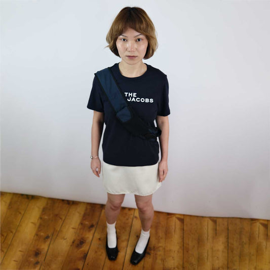 Marc Jacob Logo T-shirt in Navy with Yellow Contrast Stitching - S/M