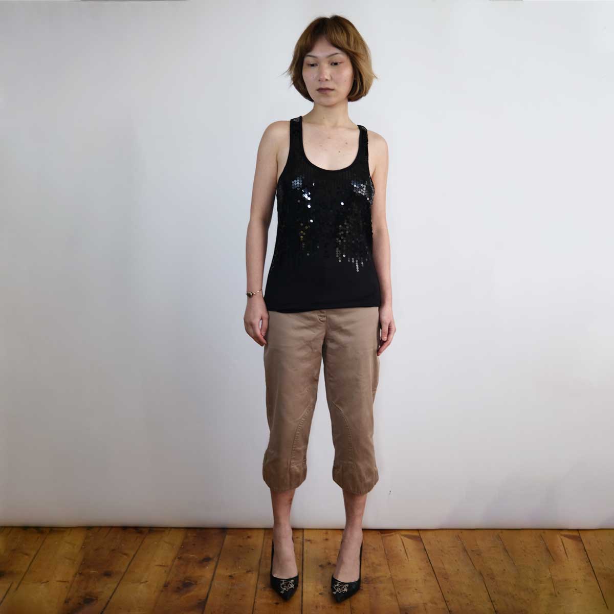 00's Cotton On Sequin Tank Top with Racer Back in Black - S/M