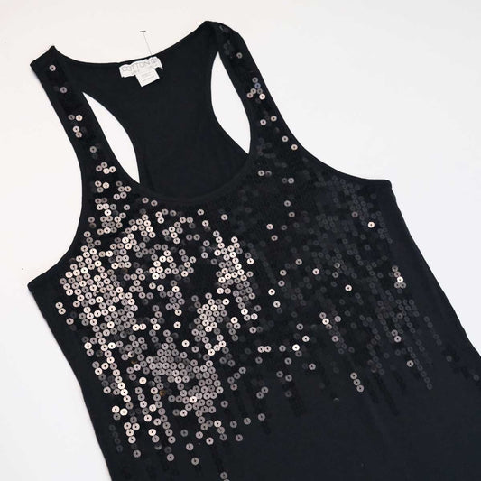 00's Cotton On Sequin Tank Top with Racer Back in Black - S/M