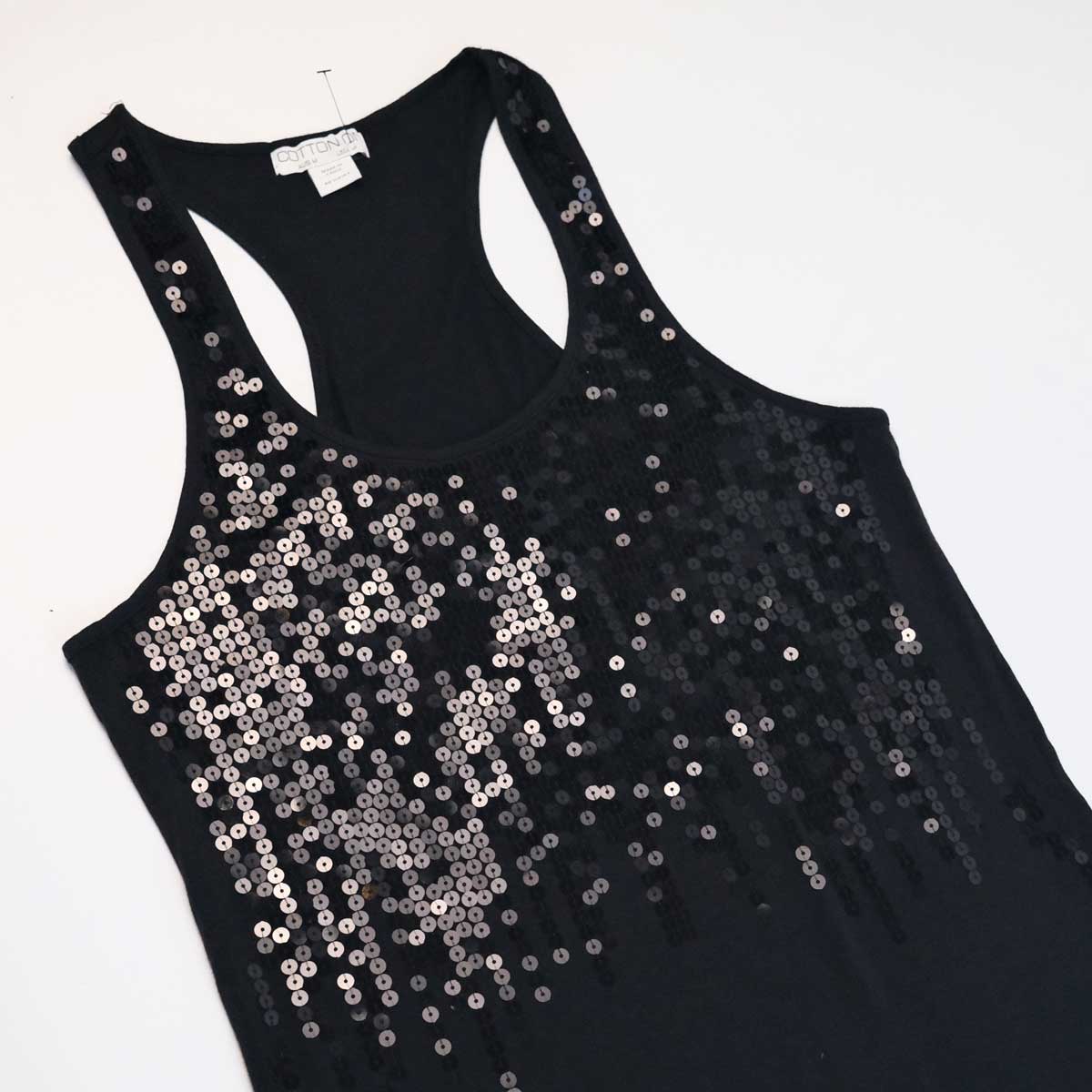 00's Cotton On Sequin Tank Top with Racer Back in Black - S/M