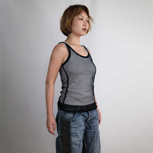 00's Dolce & Gabbana Fishnet Vest Top in Black - M