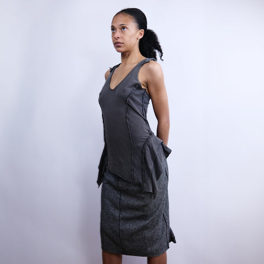 00's All Saints Tank Top with Bustle Style Detail - S