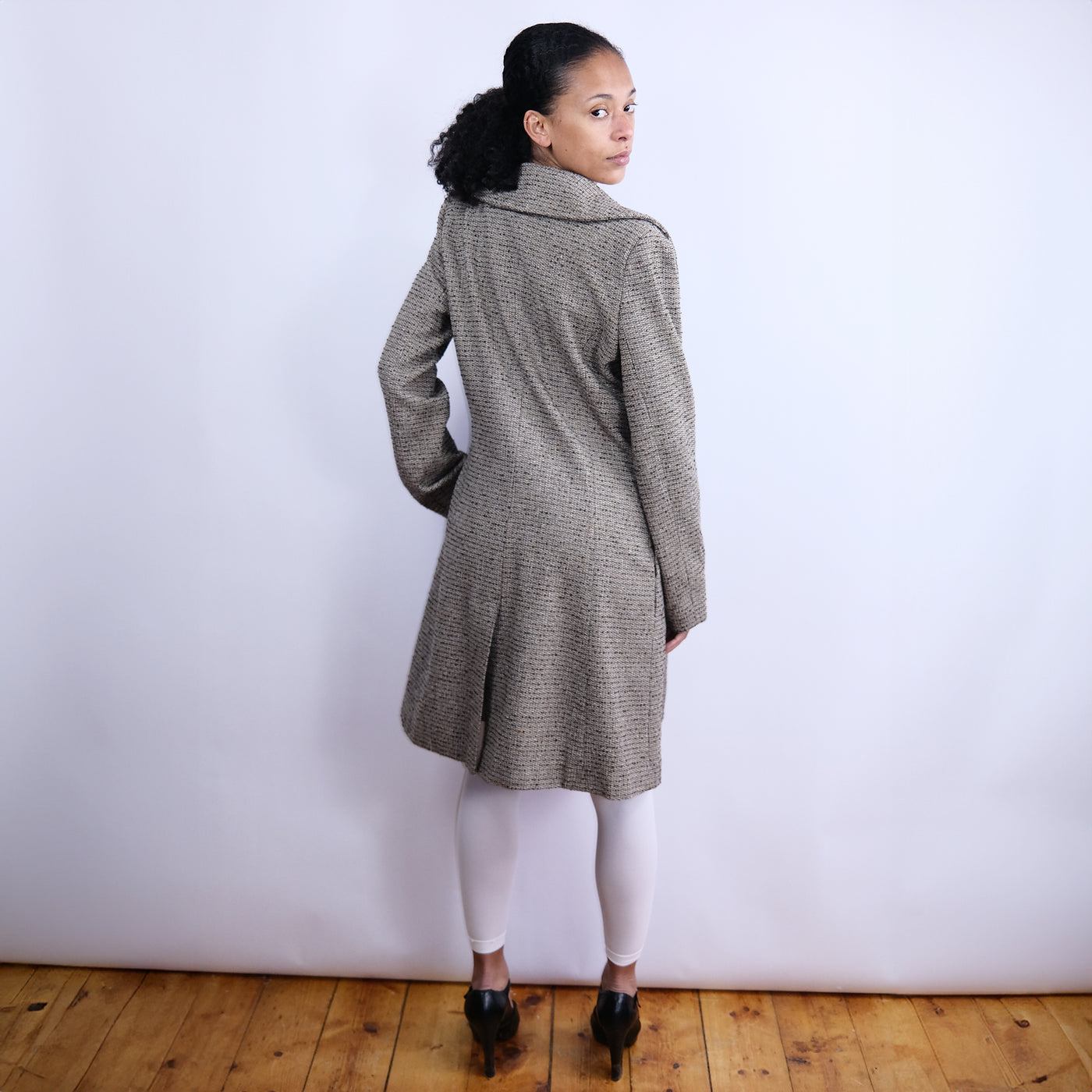 00's Morgan De Toi Tweed Style Coat with Peter Pan Collar - M