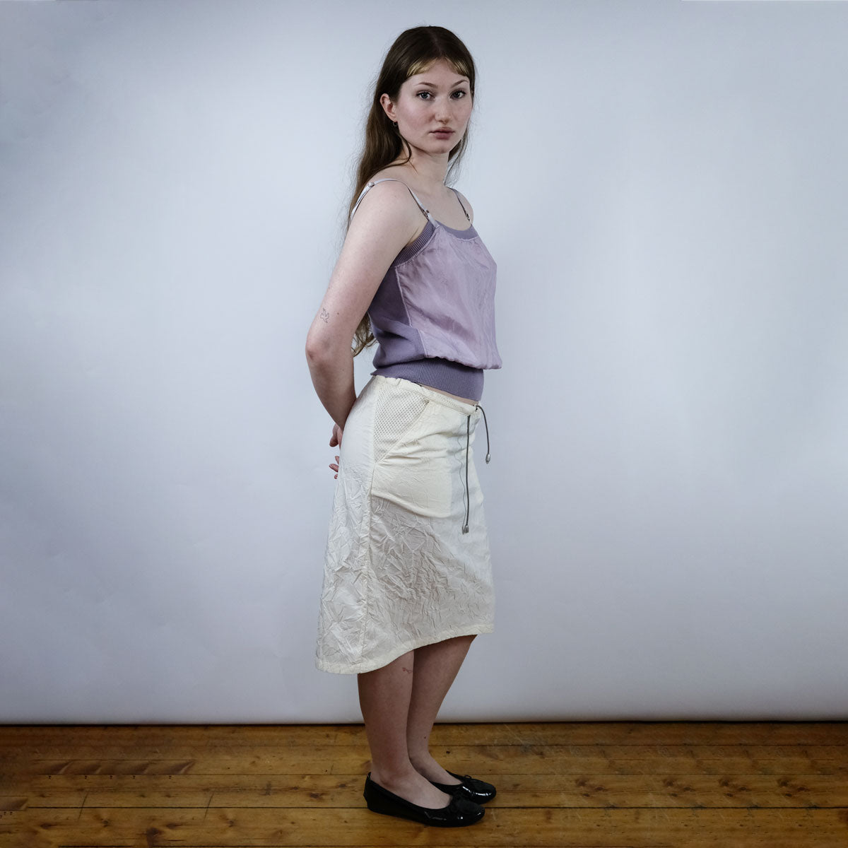 00's Prada Sport Silk Cami Top with Knit Waistband in Lilac - S/M