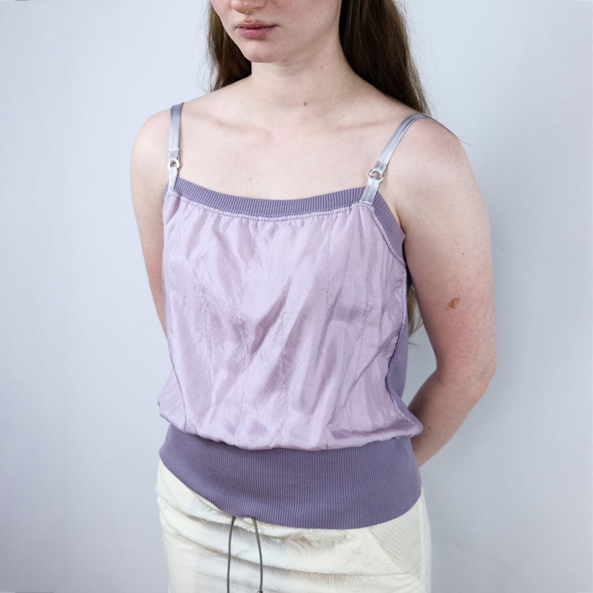 00's Prada Sport Silk Cami Top with Knit Waistband in Lilac - S/M
