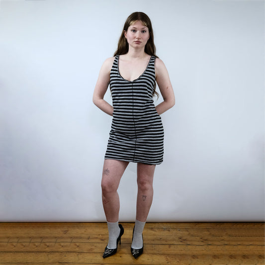 00's Diesel Stripe Tank Dress with Asymmetric Seam Detailing  - S
