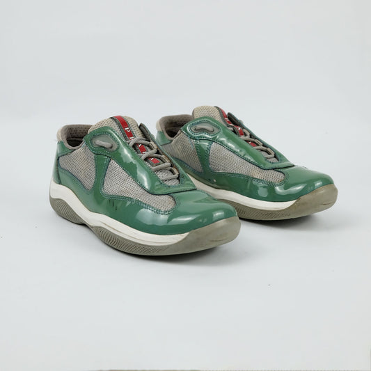 Vintage Prada America Cup Trainers in Green / Silver - UK 4