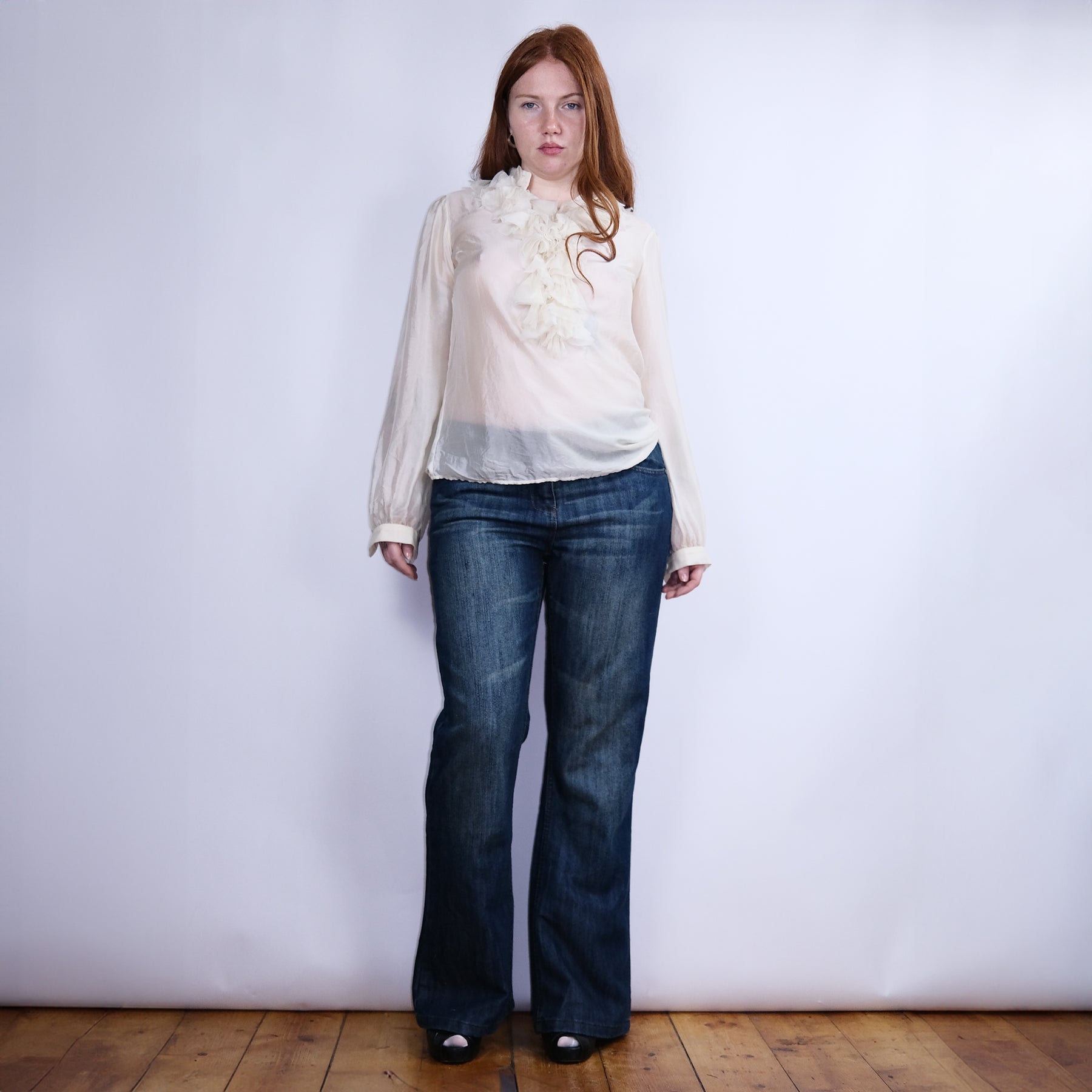 00's Dolce & Gabbana Silk Blouse with Ruffle Detail in Cream - S