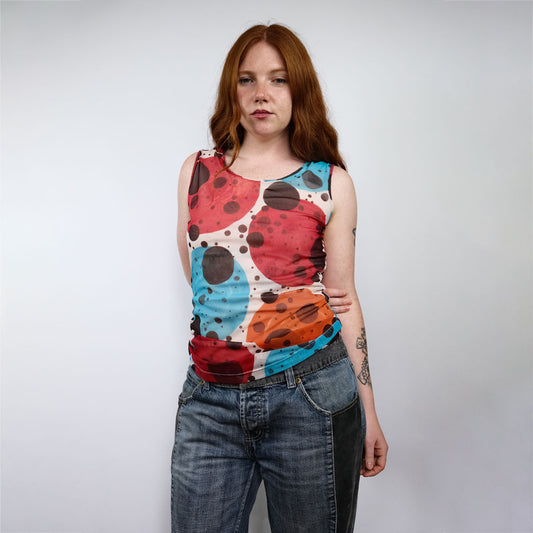 00's Plein Sud Polka Dot Mesh Tank with Ruching - M