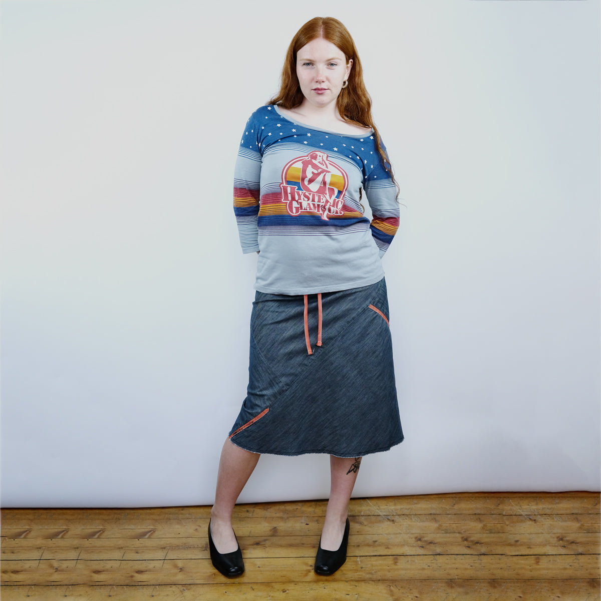 00's Hysteric Glamour Striped Girl Print Tee in Blue / Orange - S/M/L