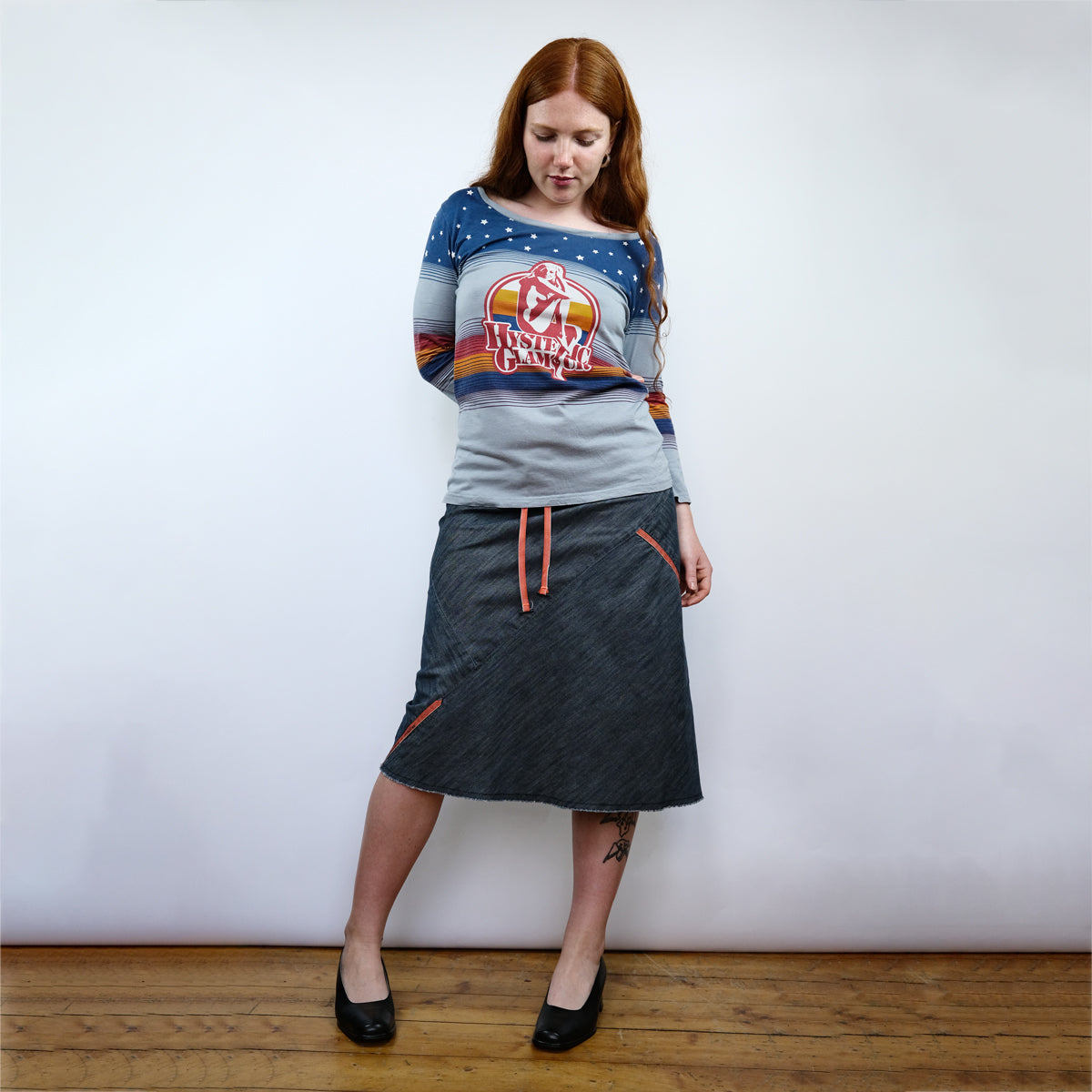00's Hysteric Glamour Striped Girl Print Tee in Blue / Orange - S/M/L