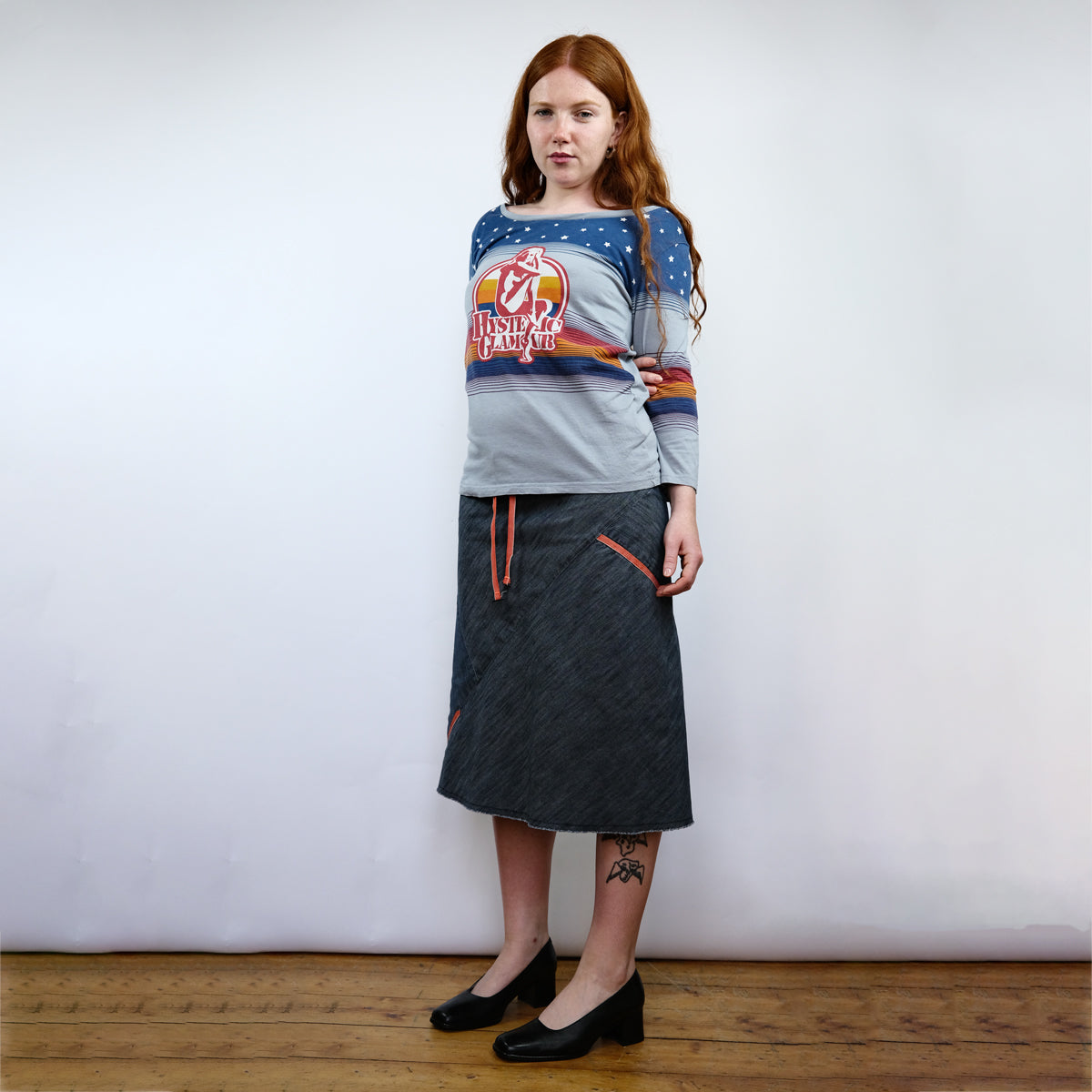 00's Hysteric Glamour Striped Girl Print Tee in Blue / Orange - S/M/L