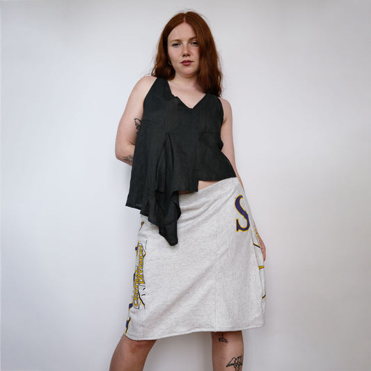 00's Sarah Pacini Asymmetric Linen Vest Top in Charcoal - M