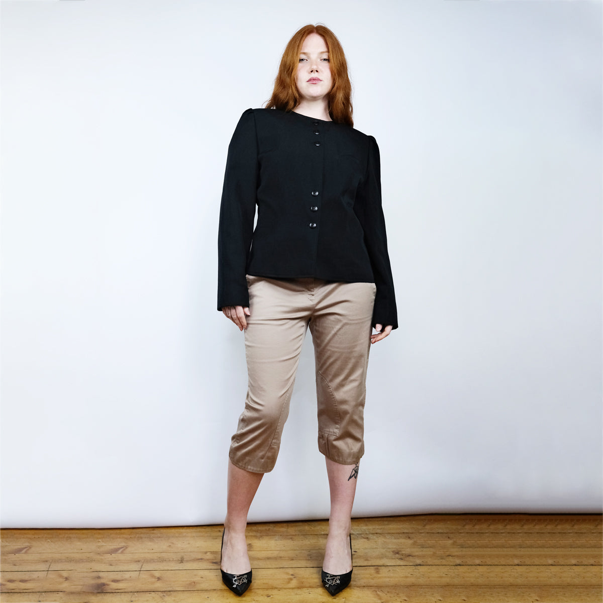90's Slimline Blazer Jacket with Shoulder Pads in Black - M/L