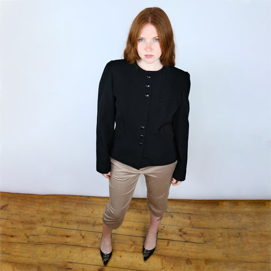 90's Slimline Blazer Jacket with Shoulder Pads in Black - M/L