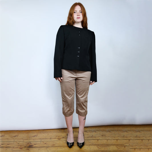90's Slimline Blazer Jacket with Shoulder Pads in Black - M/L