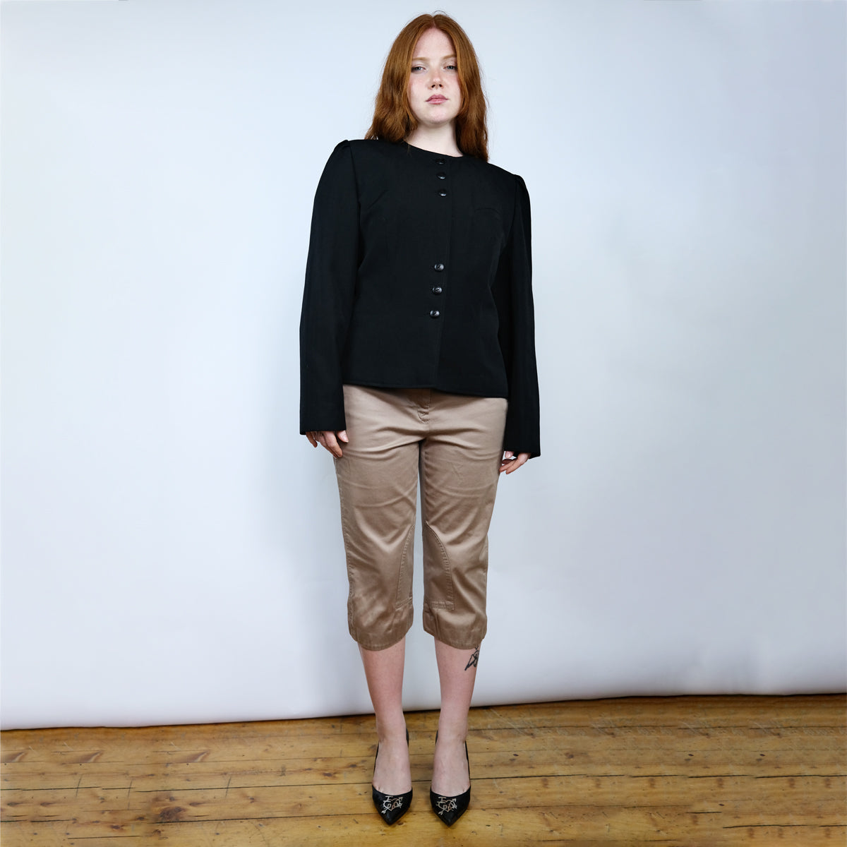 90's Slimline Blazer Jacket with Shoulder Pads in Black - M/L