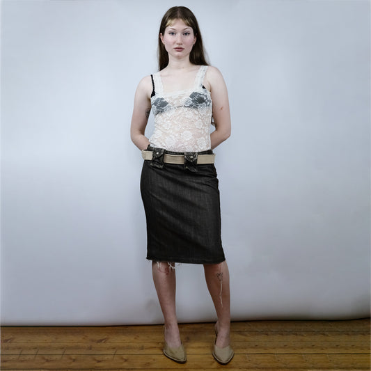 00's Jean Paul Gaultier Denim Pencil Skirt With 3D Pocket Waist - W28